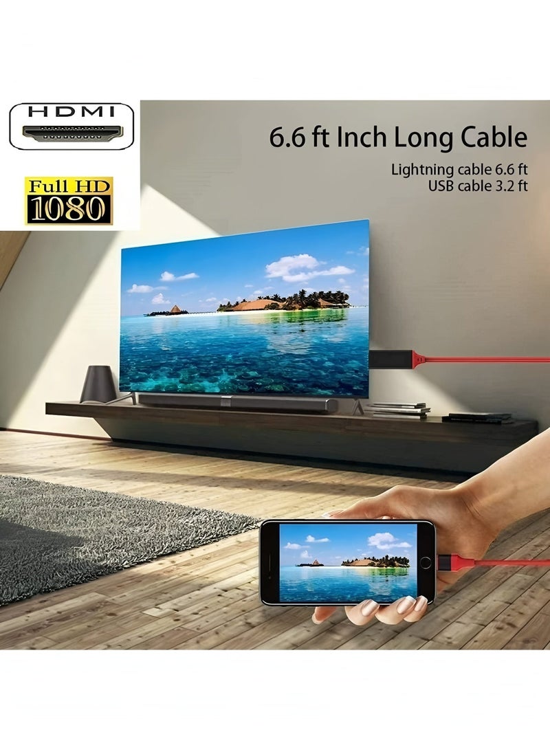 أبلينم محول Lightning إلى HDMI، كابل تلفزيون عالي الدقة 1080 بكسل معتمد من Apple MFi، متوافق مع iPhone وiPad وموصل شاشة مزامنة AV الرقمية على شاشة تلفزيون عالية الدقة وجهاز عرض (أحمر) - Image 5